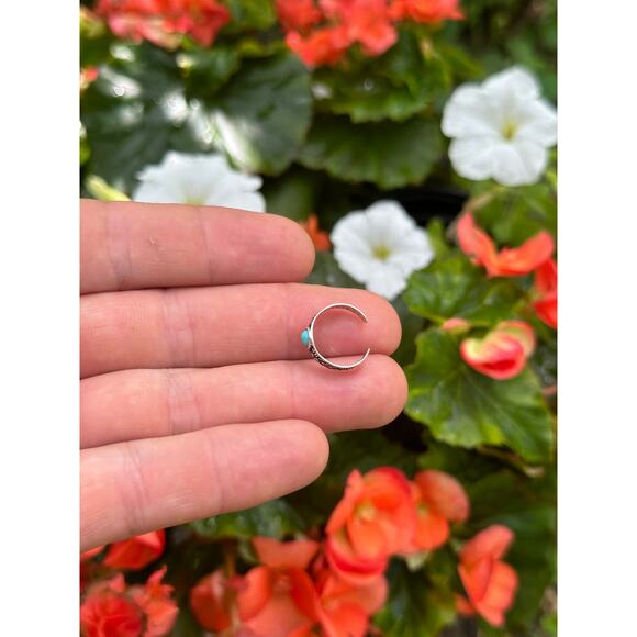 Sterling Silver Oxidized Adjustable Toe Ring with Simulated Turquoise - Picture 5 of 6